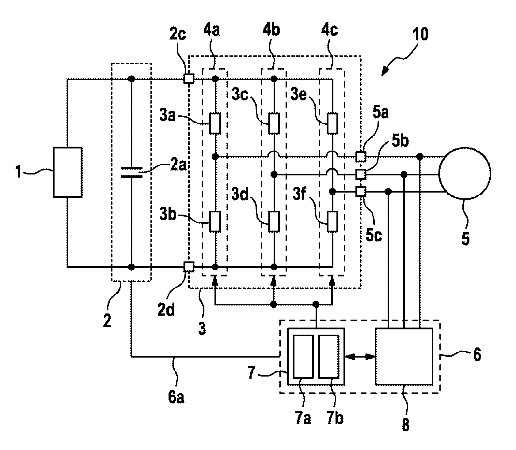 Operating state circuit for an inverter and method for setting operating states of an inverter