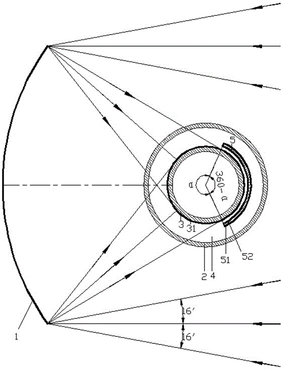 Slot type light gathering type solar vacuum heat collecting pipe