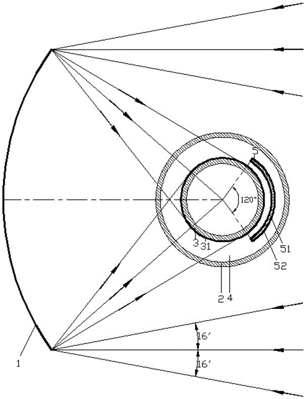 Slot type light gathering type solar vacuum heat collecting pipe