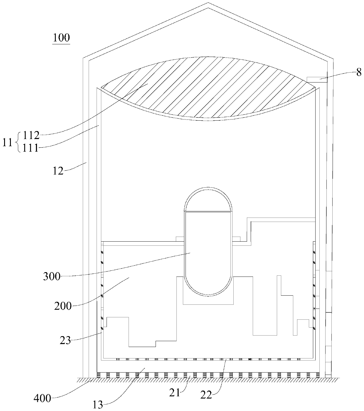 Foundation vibration isolation and three-dimensional damping structure for double-layer containment nuclear power station