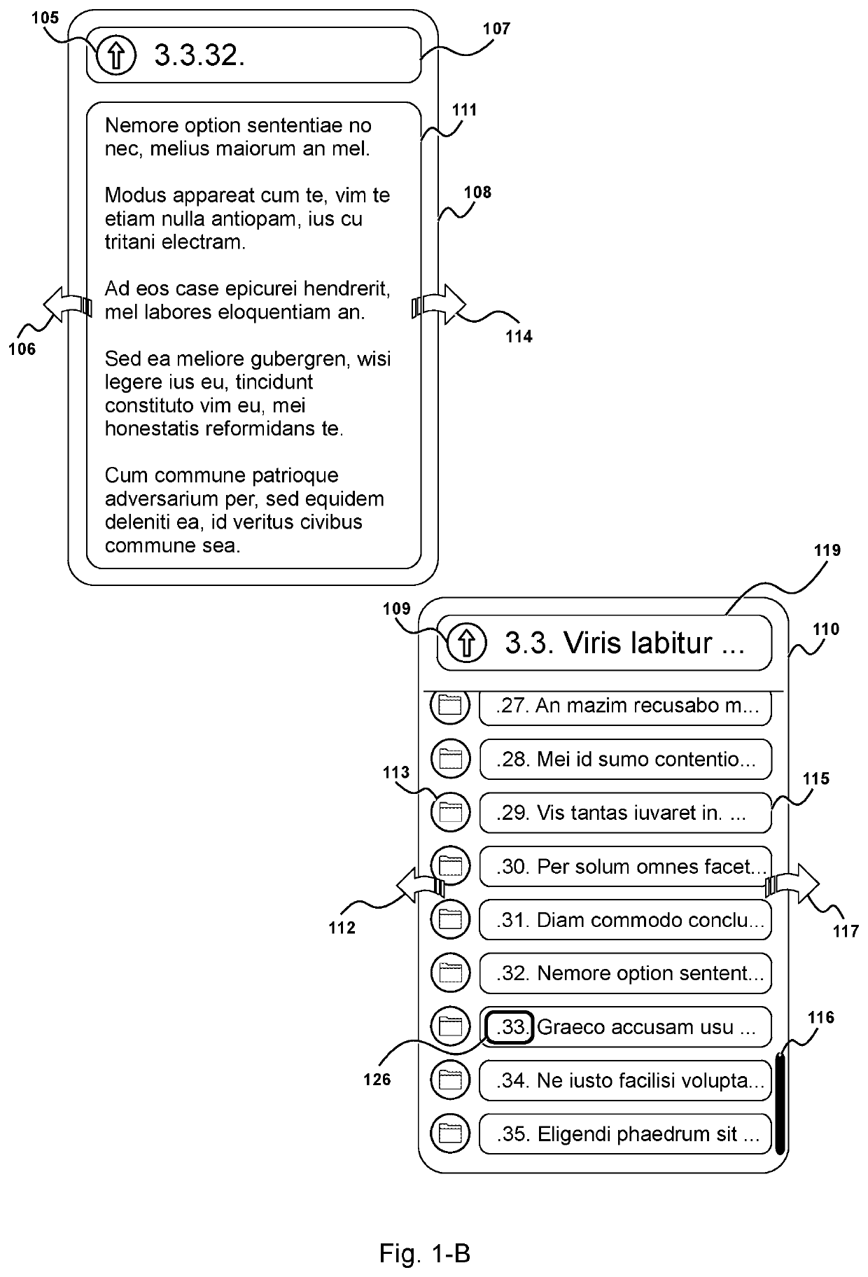 Device, System and Method for Displaying Sectioned Documents