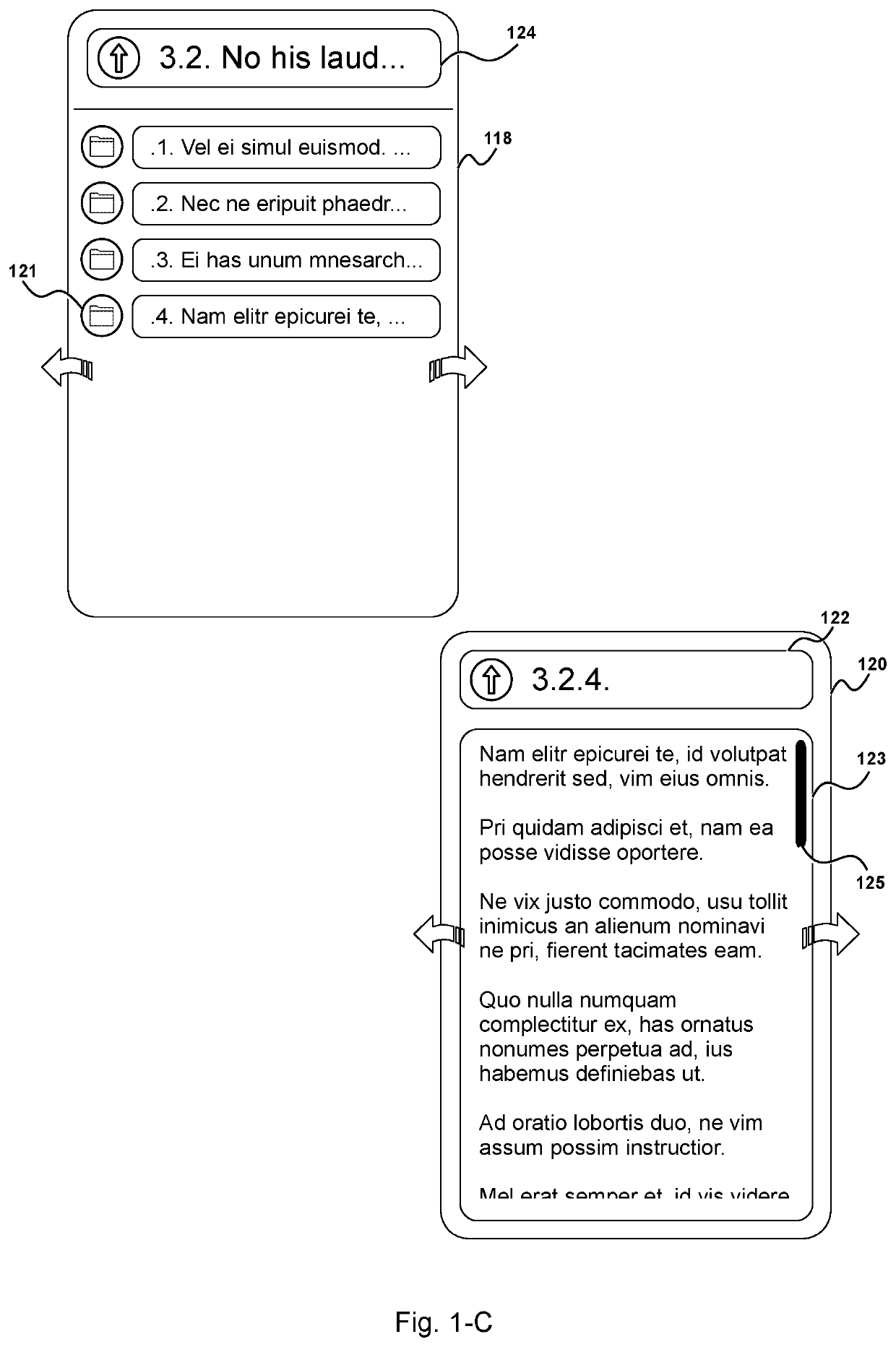 Device, System and Method for Displaying Sectioned Documents