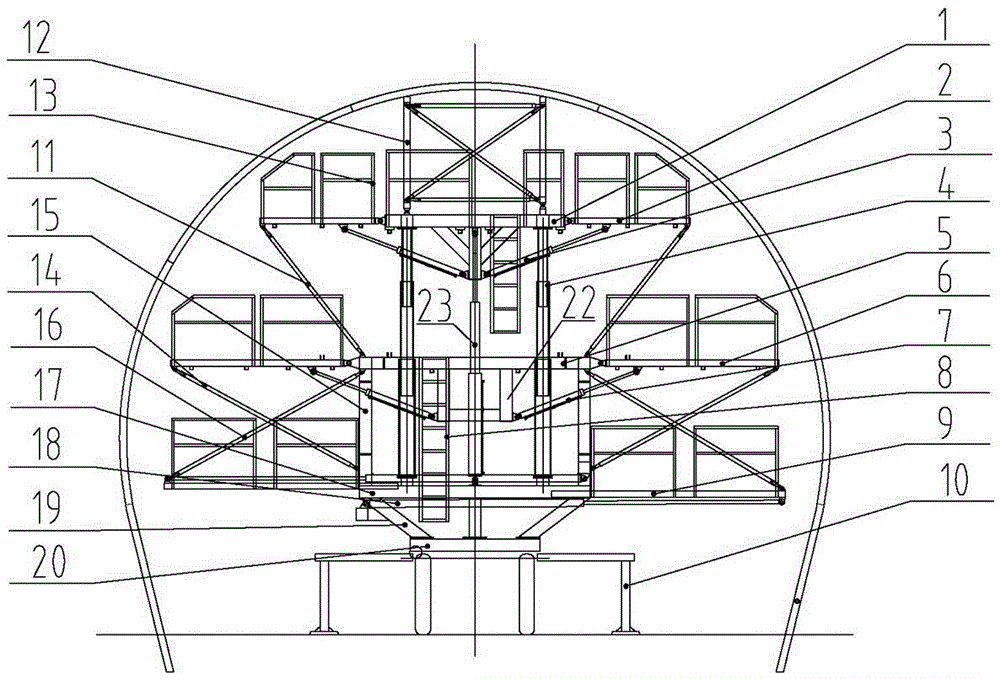 Tunnel vehicle-mounted folding type multifunctional work rack