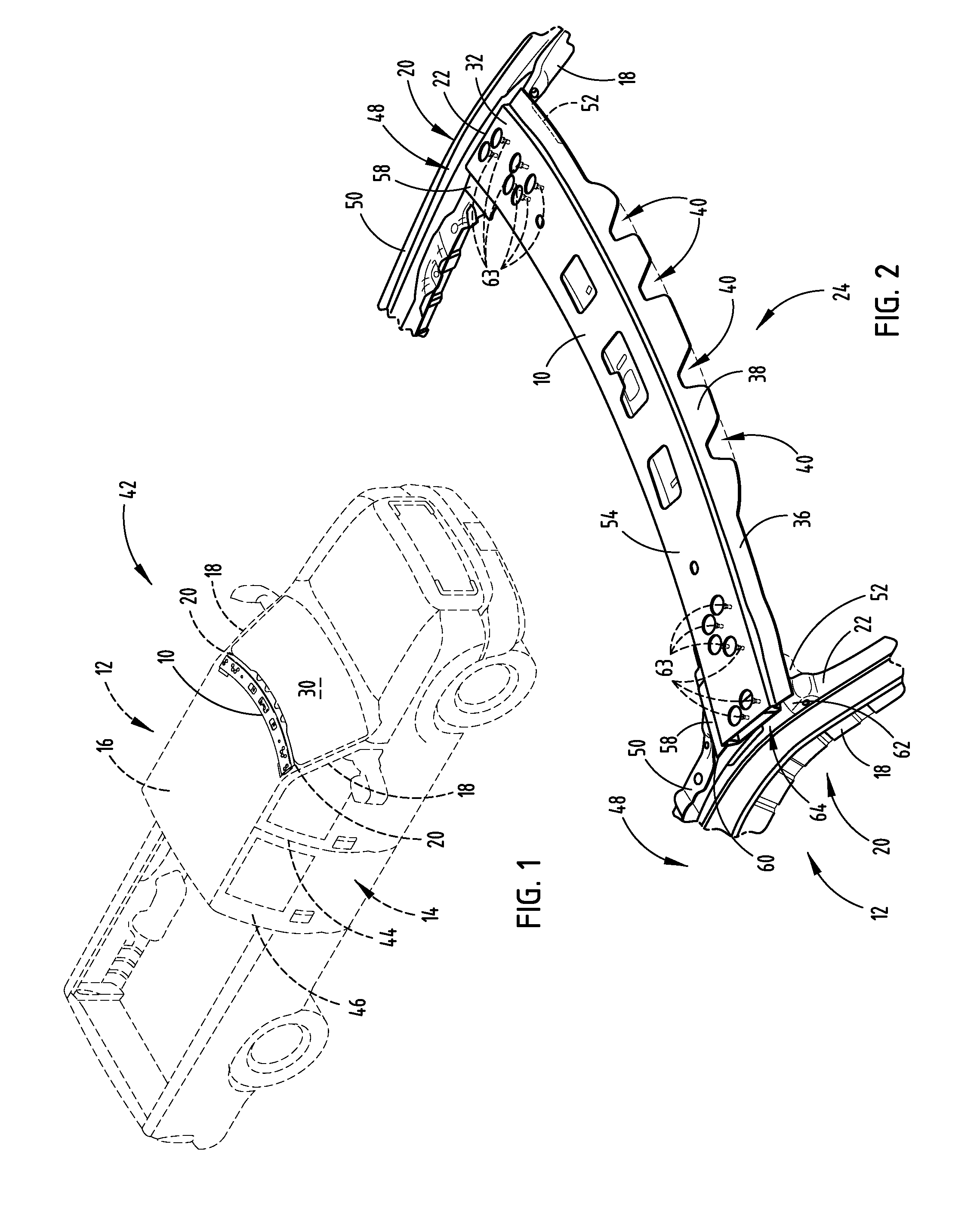 Header beam of a vehicle frame and method of forming the same