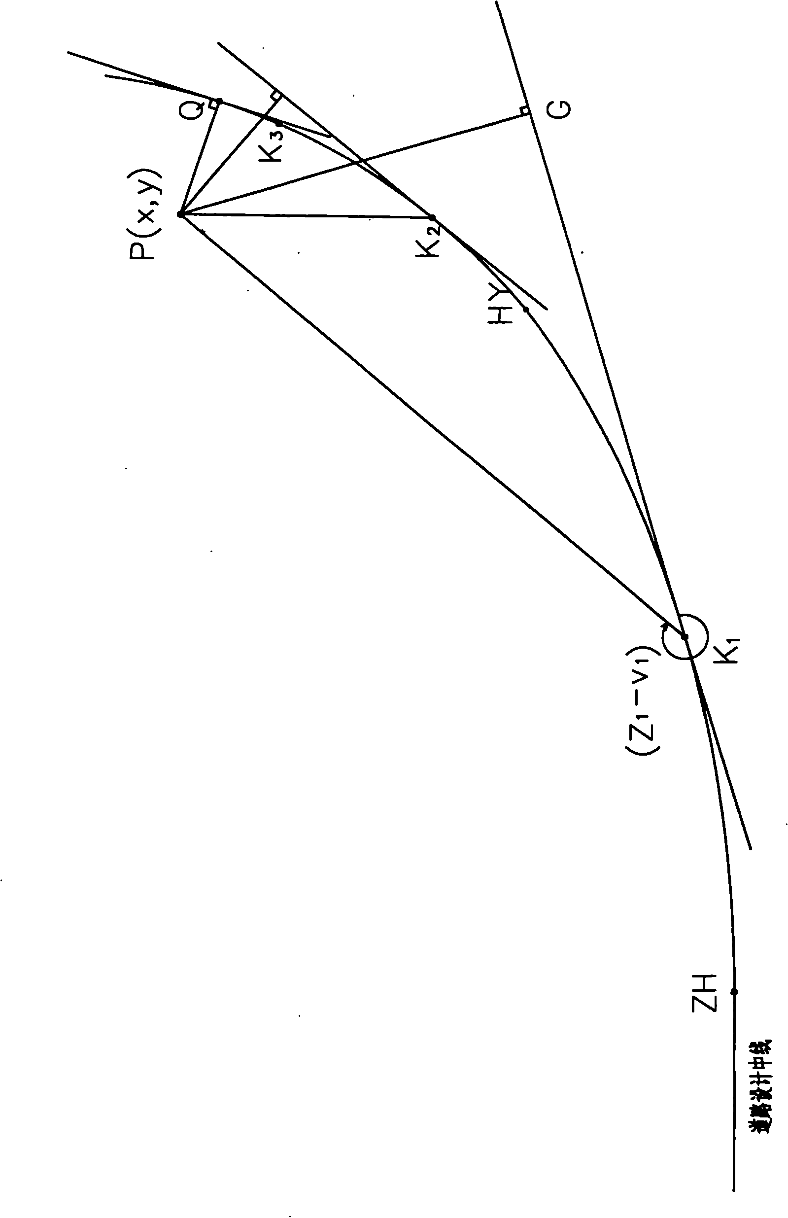 Construction paying off method for determining boundary point of side slope of subgrade on terrain line