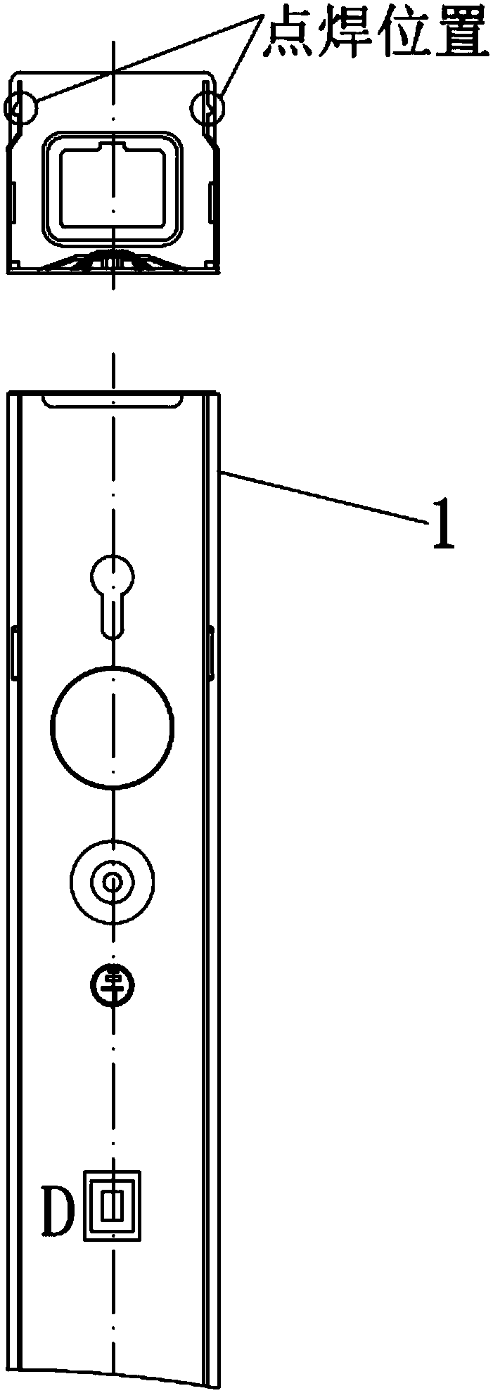 A horizontal spot welding device for welding the end of a bracket lamp