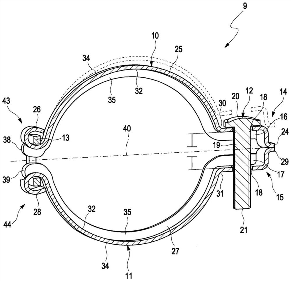 Connection device for exhaust gas turbocharger and exhaust gas turbocharger