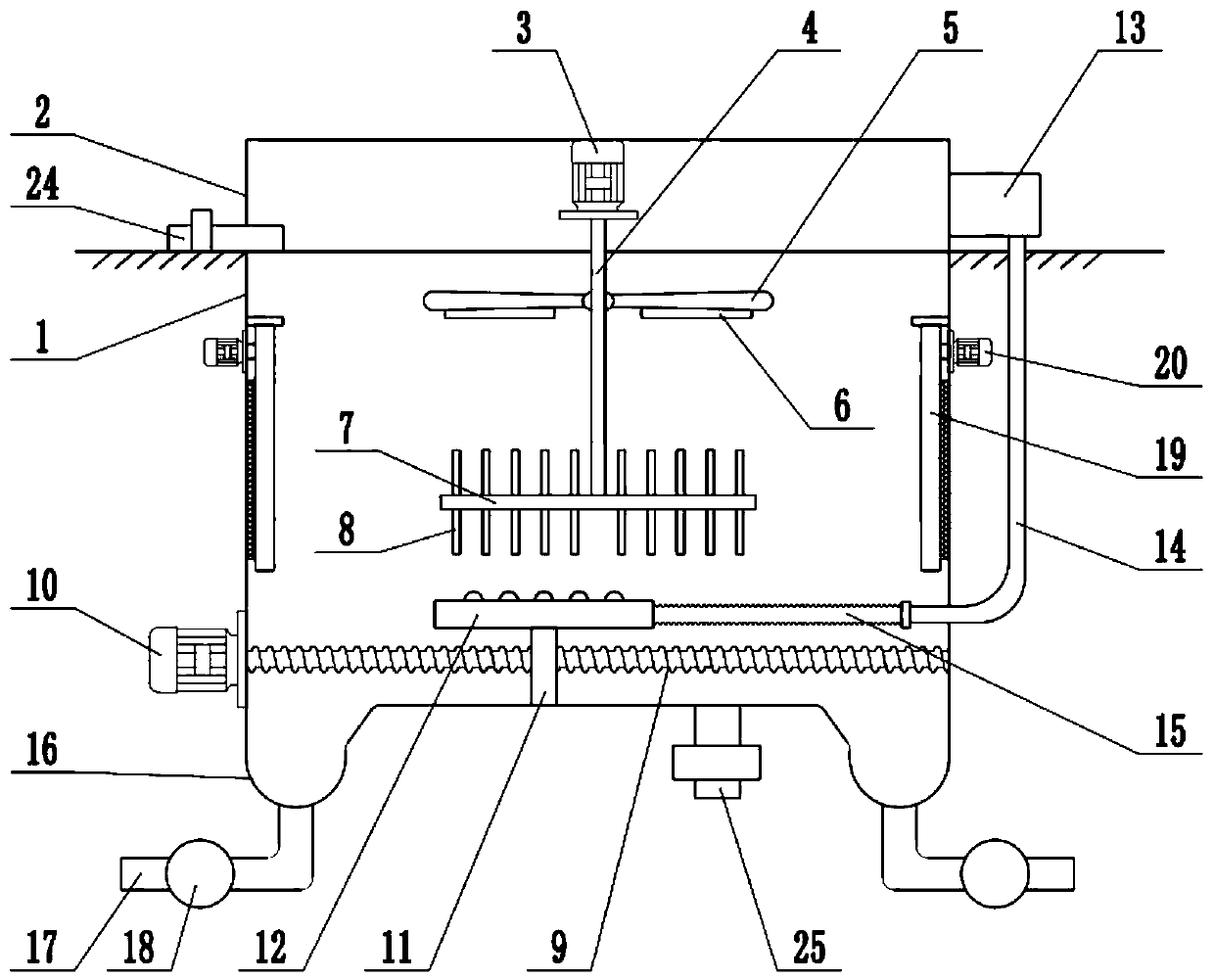 Self-cleaning type aeration tank used for processing building sewage