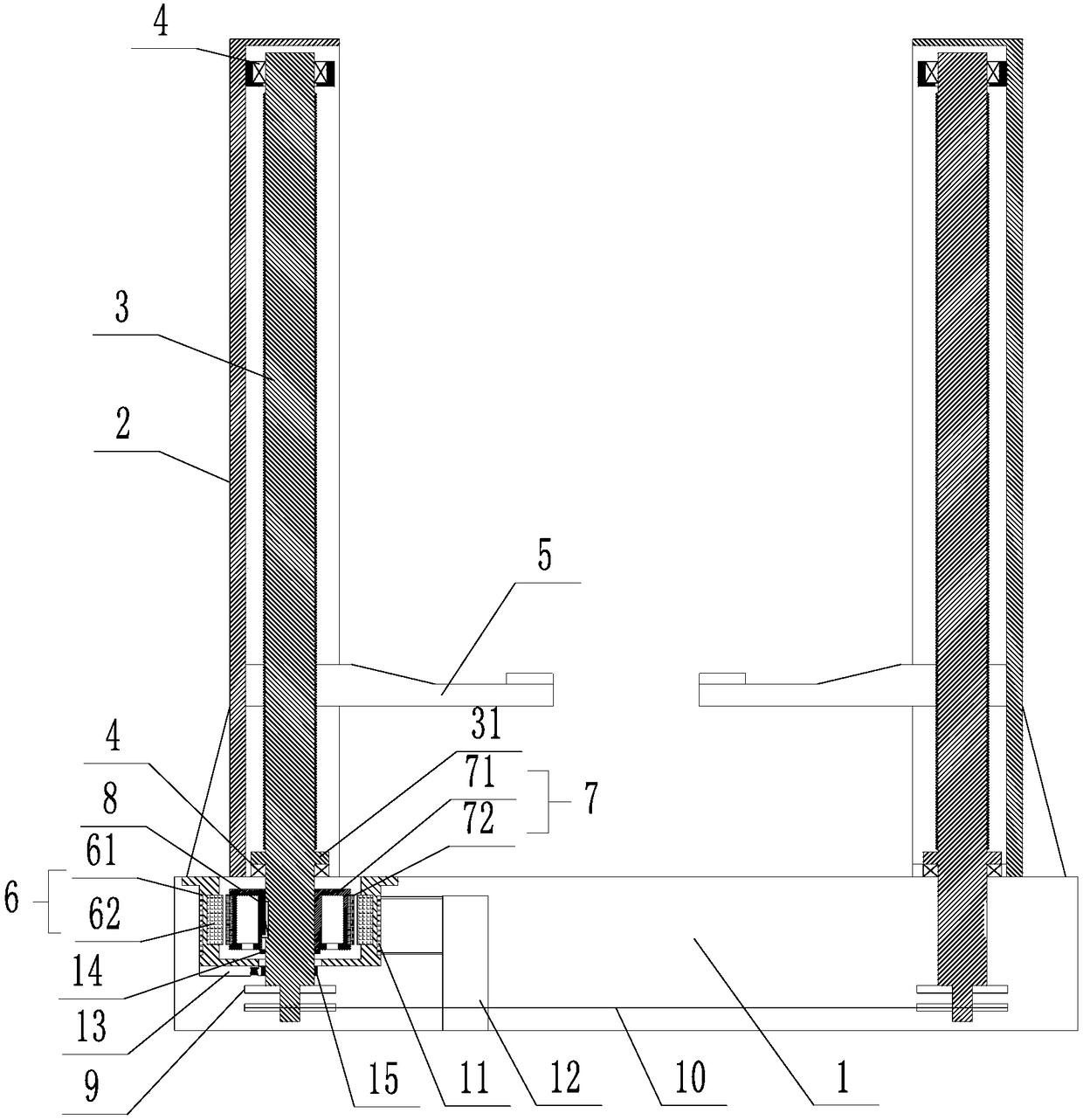 Automobile maintenance lifting machine directly driven by frameless combined permanent magnet synchronous linear motor