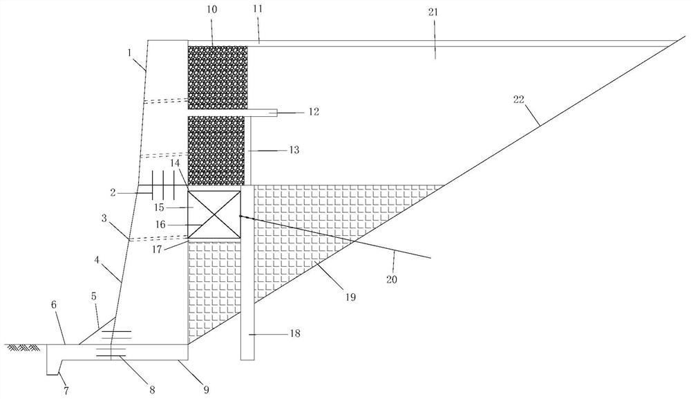 Load-reducing and height-increasing structure of existing retaining wall and its construction method