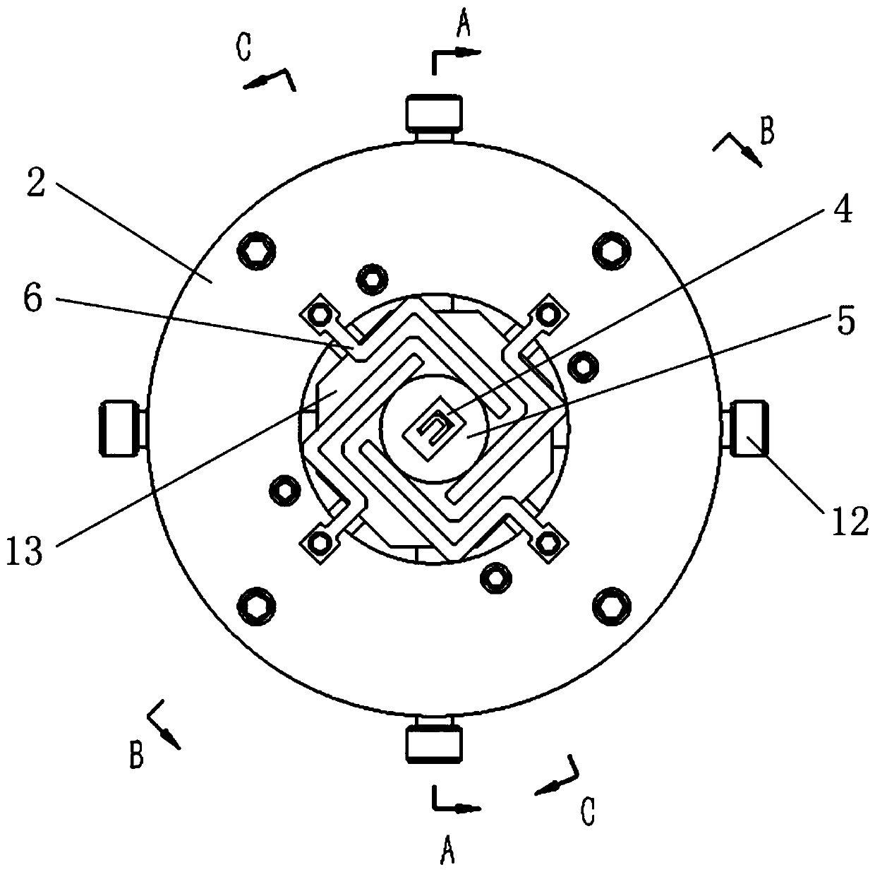 Four-axis base excitation device for testing the dynamic characteristics of mems microstructures