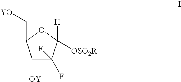 Process of making an alpha-anomer enriched 2-deoxy-2,2-diflouro-d-ribofuranosyl sulfonate and use thereof for making a beta nucleoside