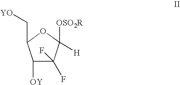 Process of making an alpha-anomer enriched 2-deoxy-2,2-diflouro-d-ribofuranosyl sulfonate and use thereof for making a beta nucleoside