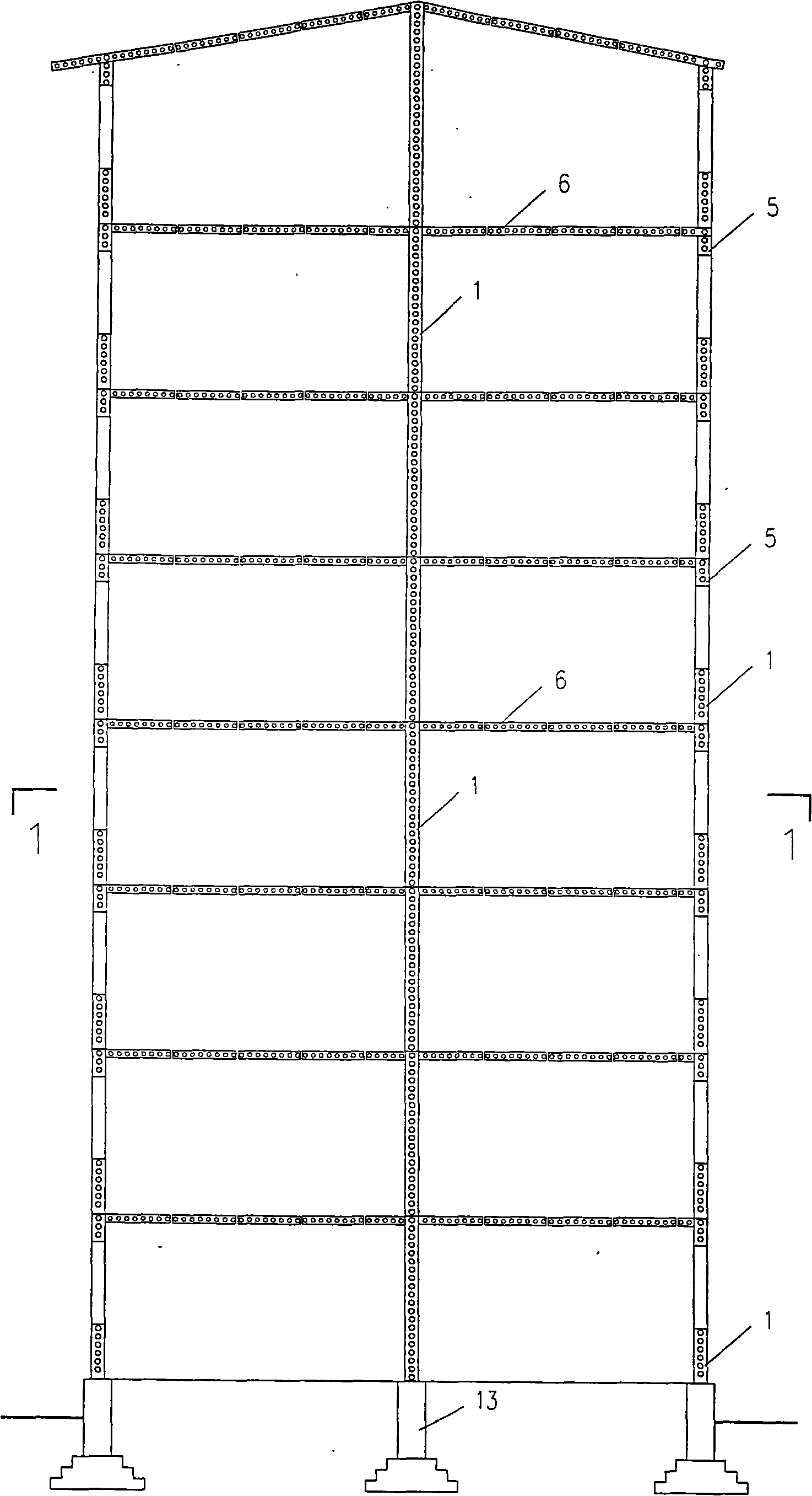 Shear wall structure building based on cross-hole prefabricated reinforced concrete template and construction method thereof