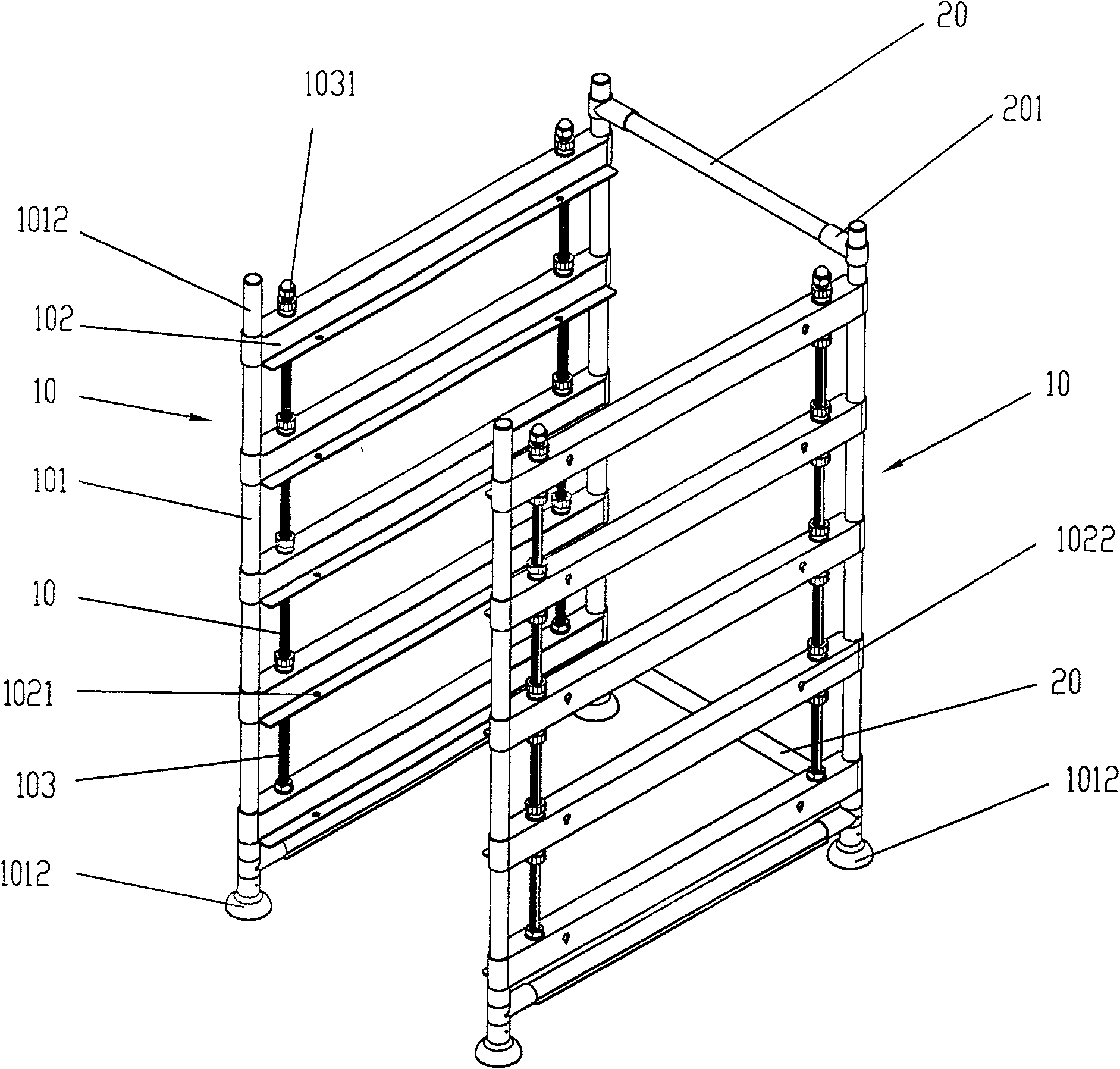 Components-assembling type carrying and rotating vehicle frame