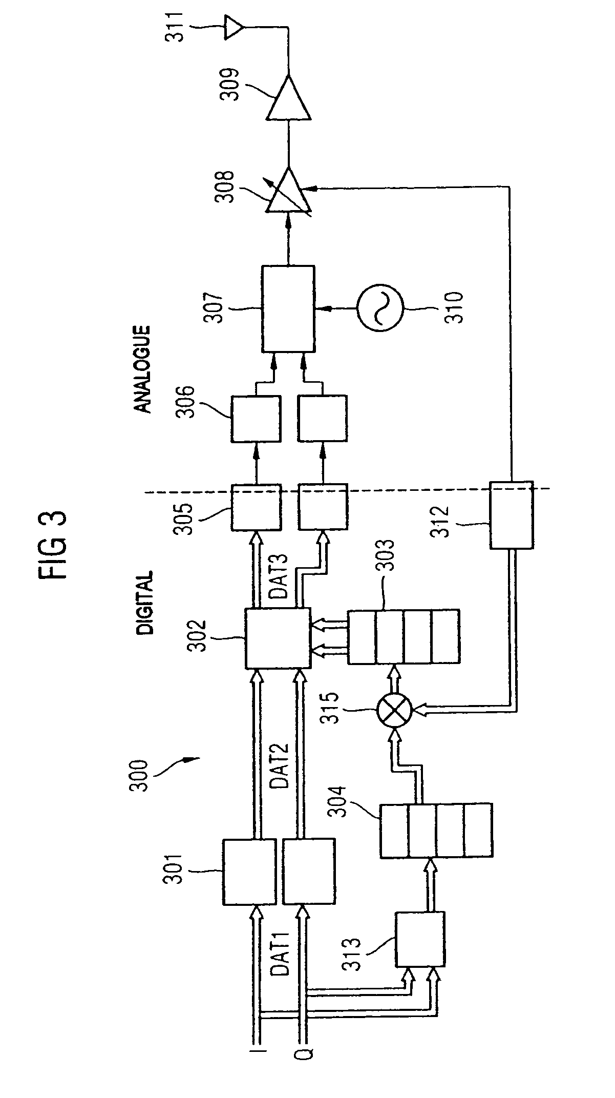 Device for processing radio transmission data with digital predistortion