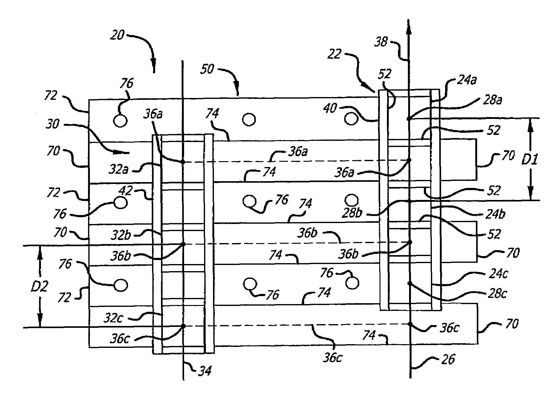 Light source having spatially interleaved light beams