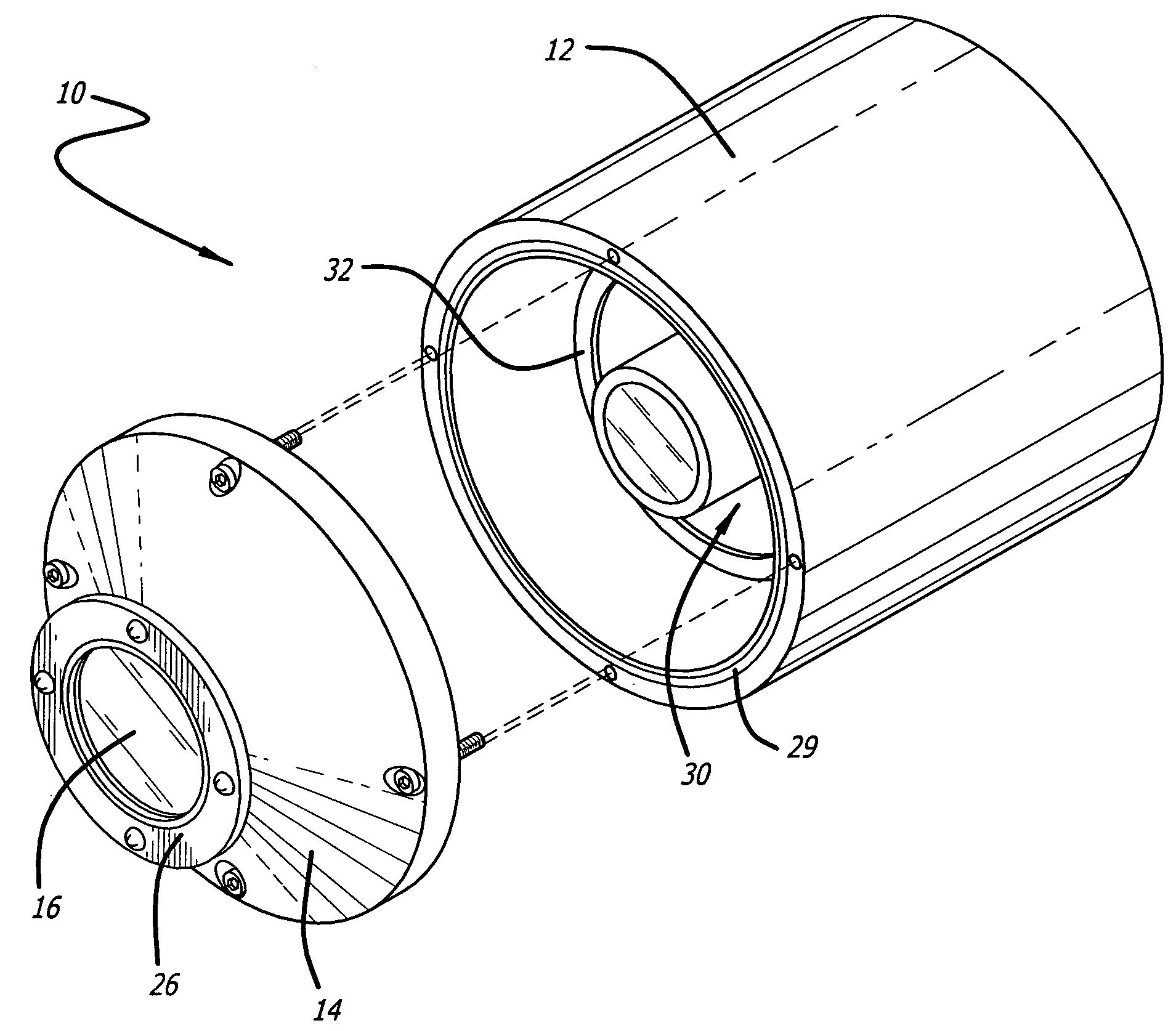 Housing with glass window for optical instruments in high pressure underwater environments