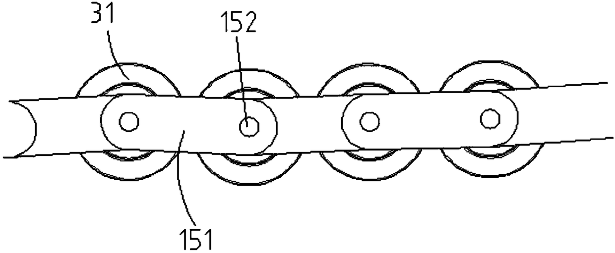 Horizontal chain type conveyor structure for conveying wood