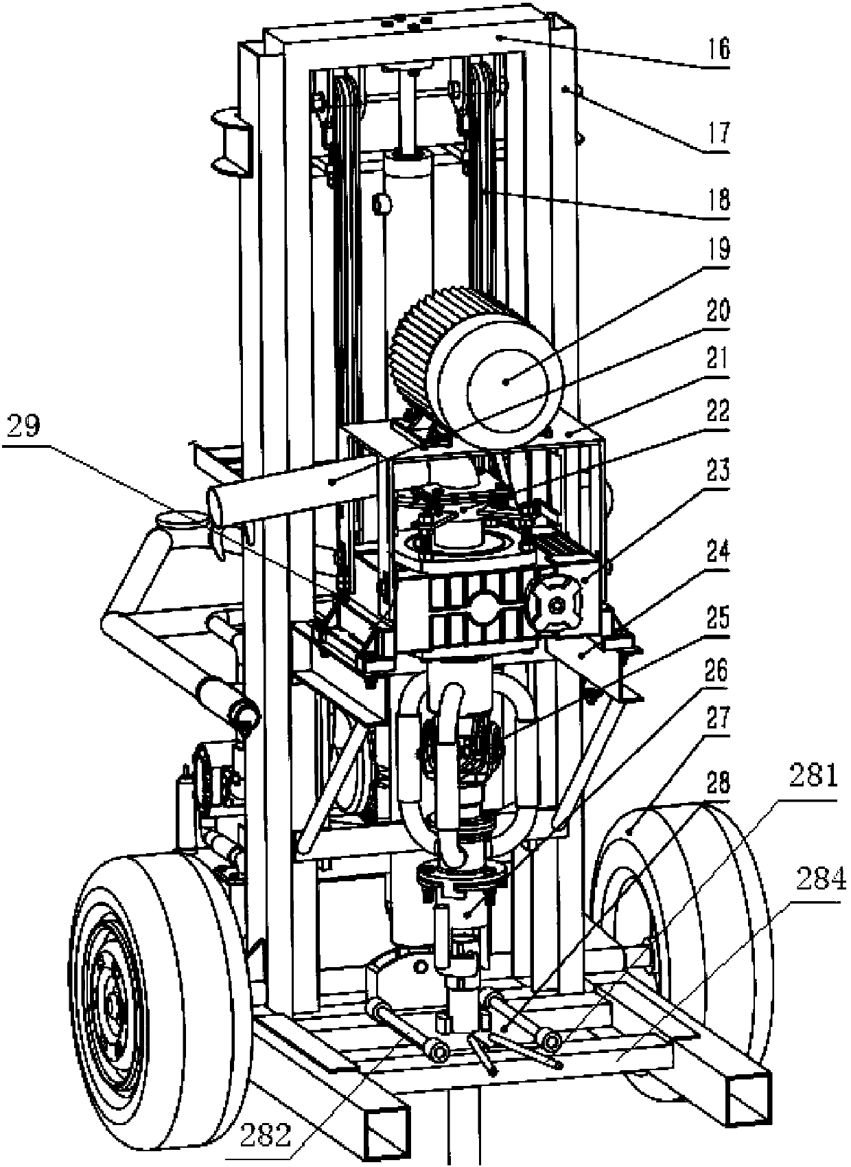 A light and portable hydraulic electric drilling machine and drilling method