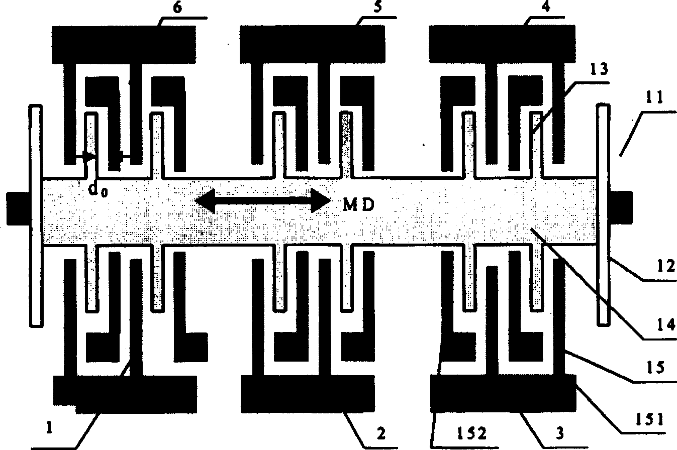 Comb-shaped stereo silicon processing micro mechanical structure with fixed tooth offset