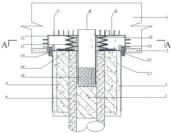 Pipe pile top friction-shearing type energy consumption connecting device and construction method thereof