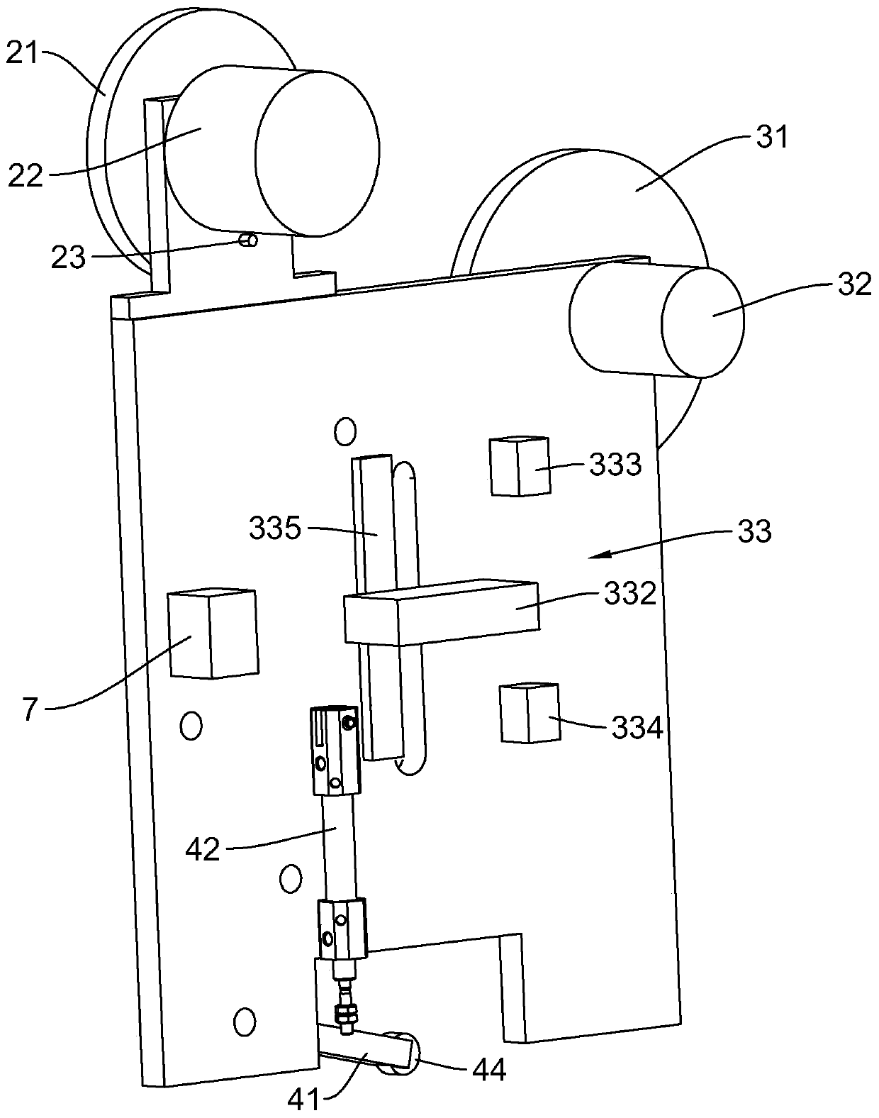 Narrow tape gluing device and full-automatic mirror cabinet edge gluing machine based on same