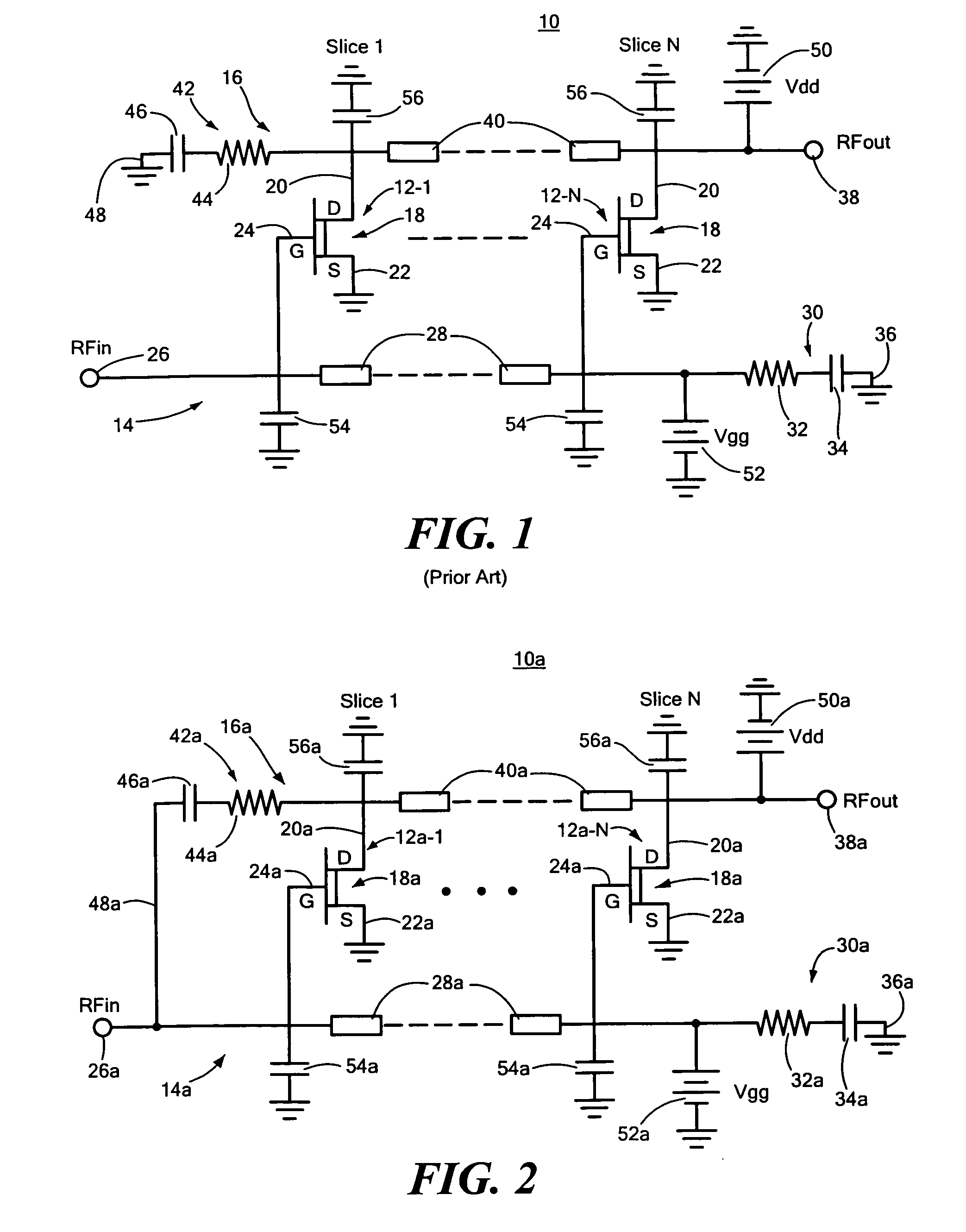 Modified distributed amplifier to improve low frequency efficiency and noise figure