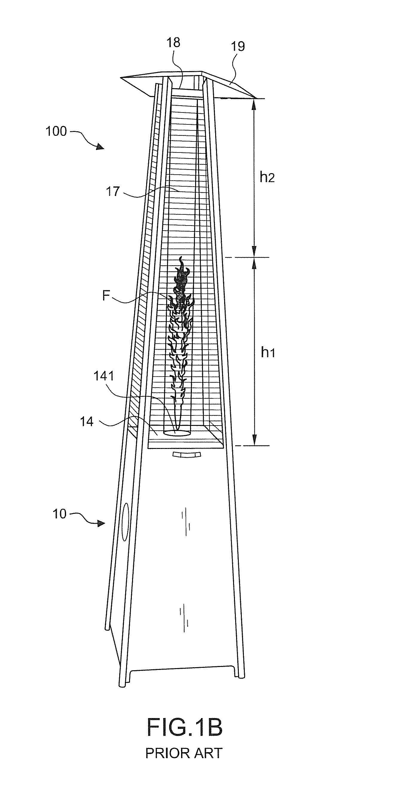 Combustion device for an outdoor flame heater