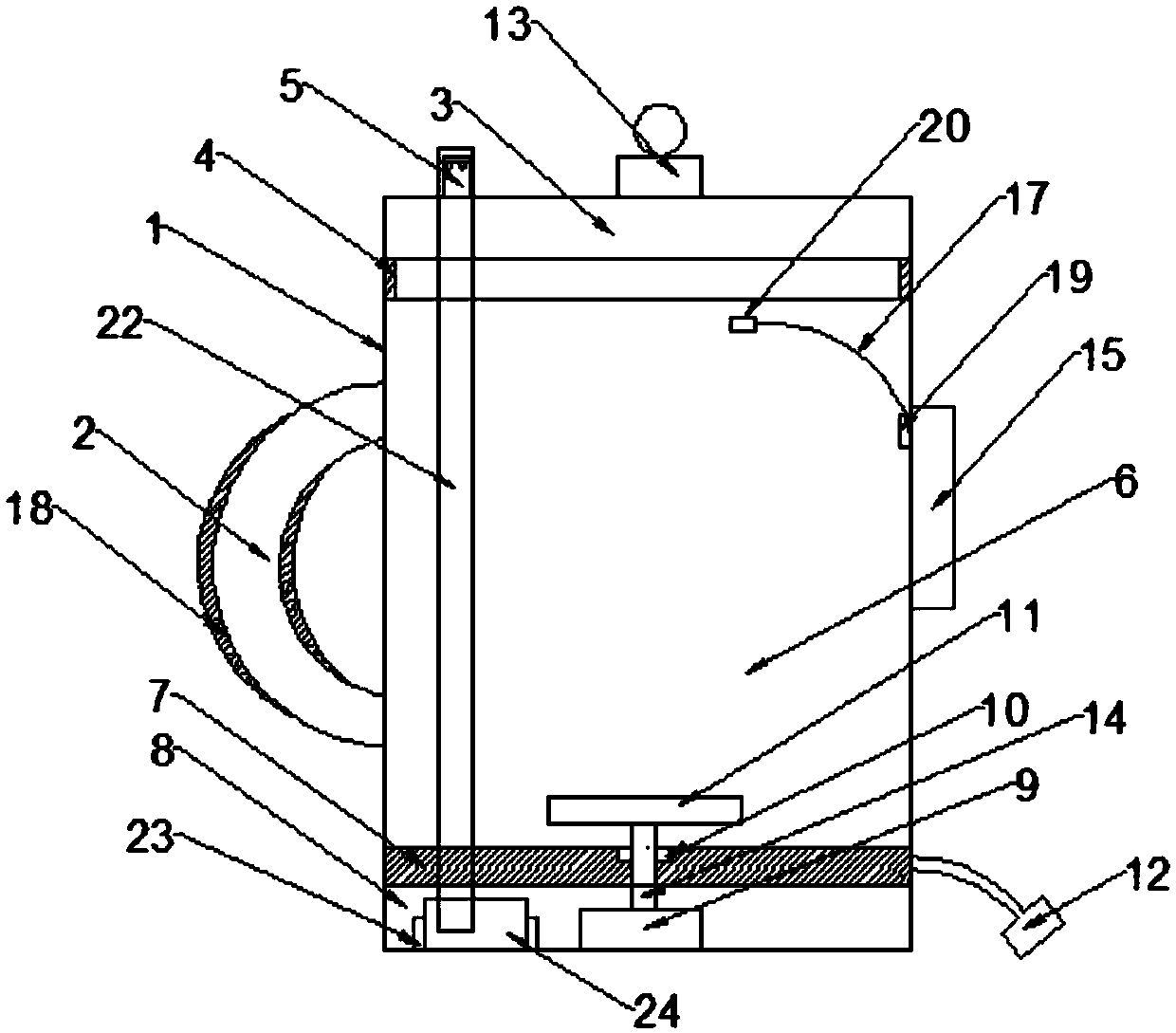 Medicine decocting tank with stirring device and smell removing devices