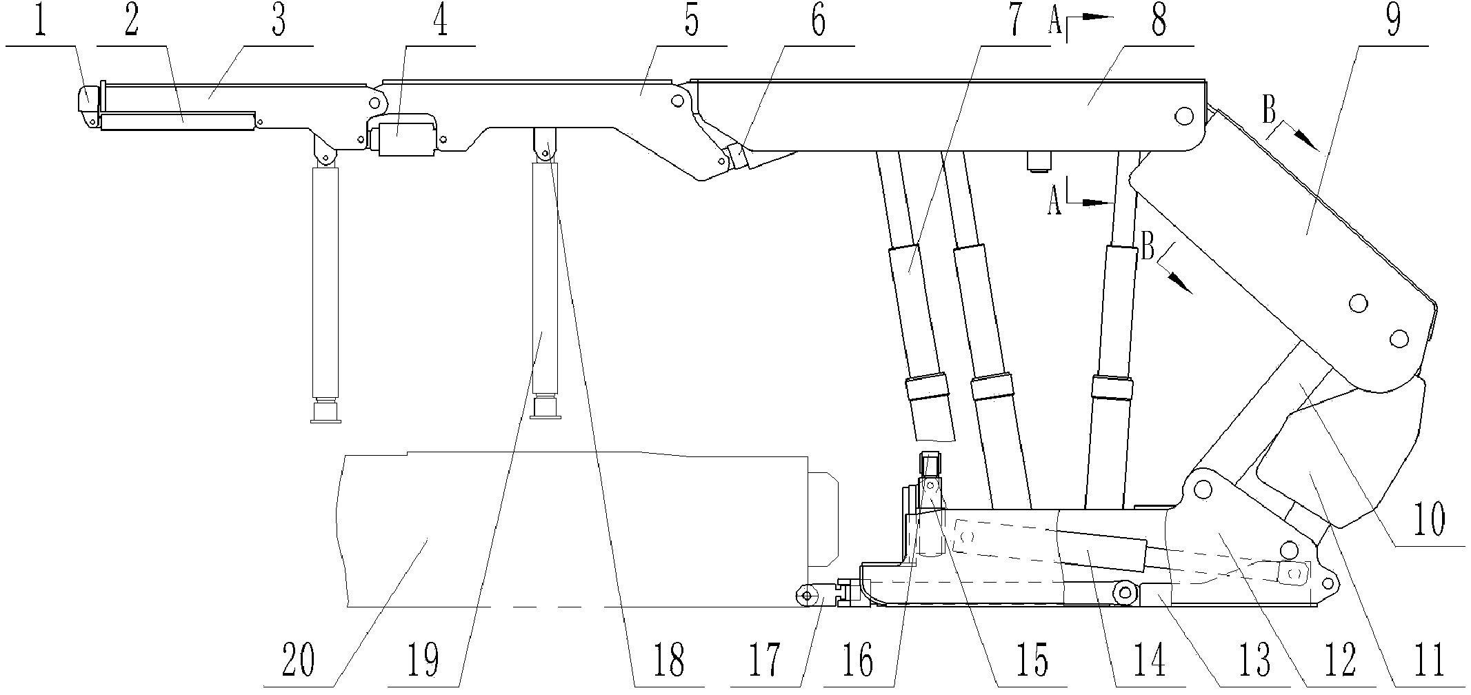 Conveyor unloading part rear-mounted end hydraulic support