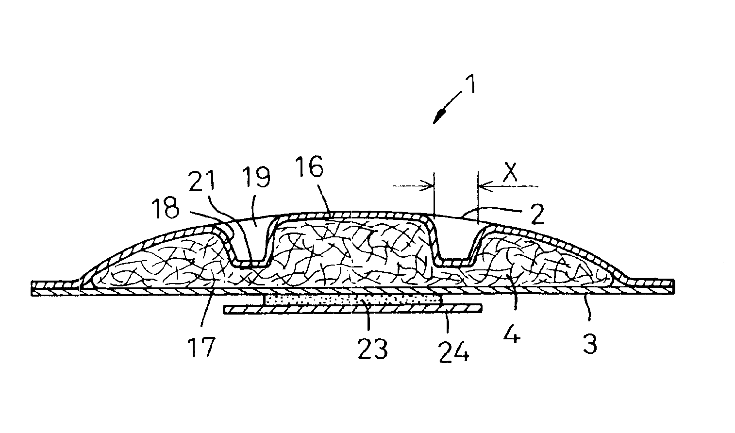 Disposable body fluid absorbent article having longitudinal side groove