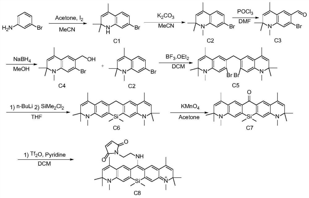 Silicon-based rhodamine fluorescent staining reagent as well as preparation method and application thereof