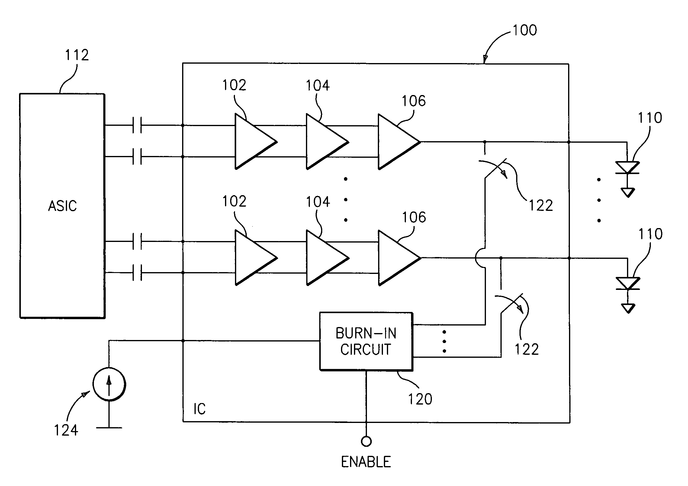 Integrated circuit having on-chip laser burn-in circuit