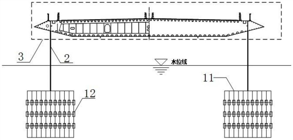 Water body damping device and method for controlling vortex vibration and flutter of cross-sea and cross-river bridge