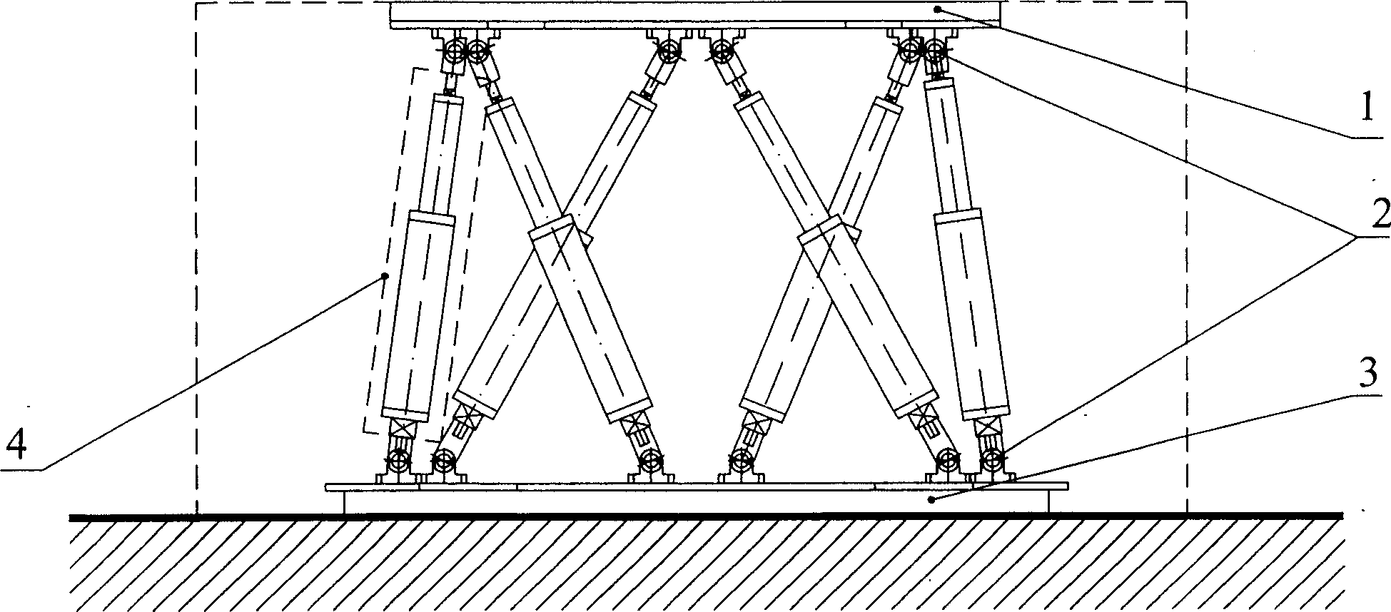 Hydraulic buffer of complex vibration with mechanism in six degree of freedom based on parallel connection