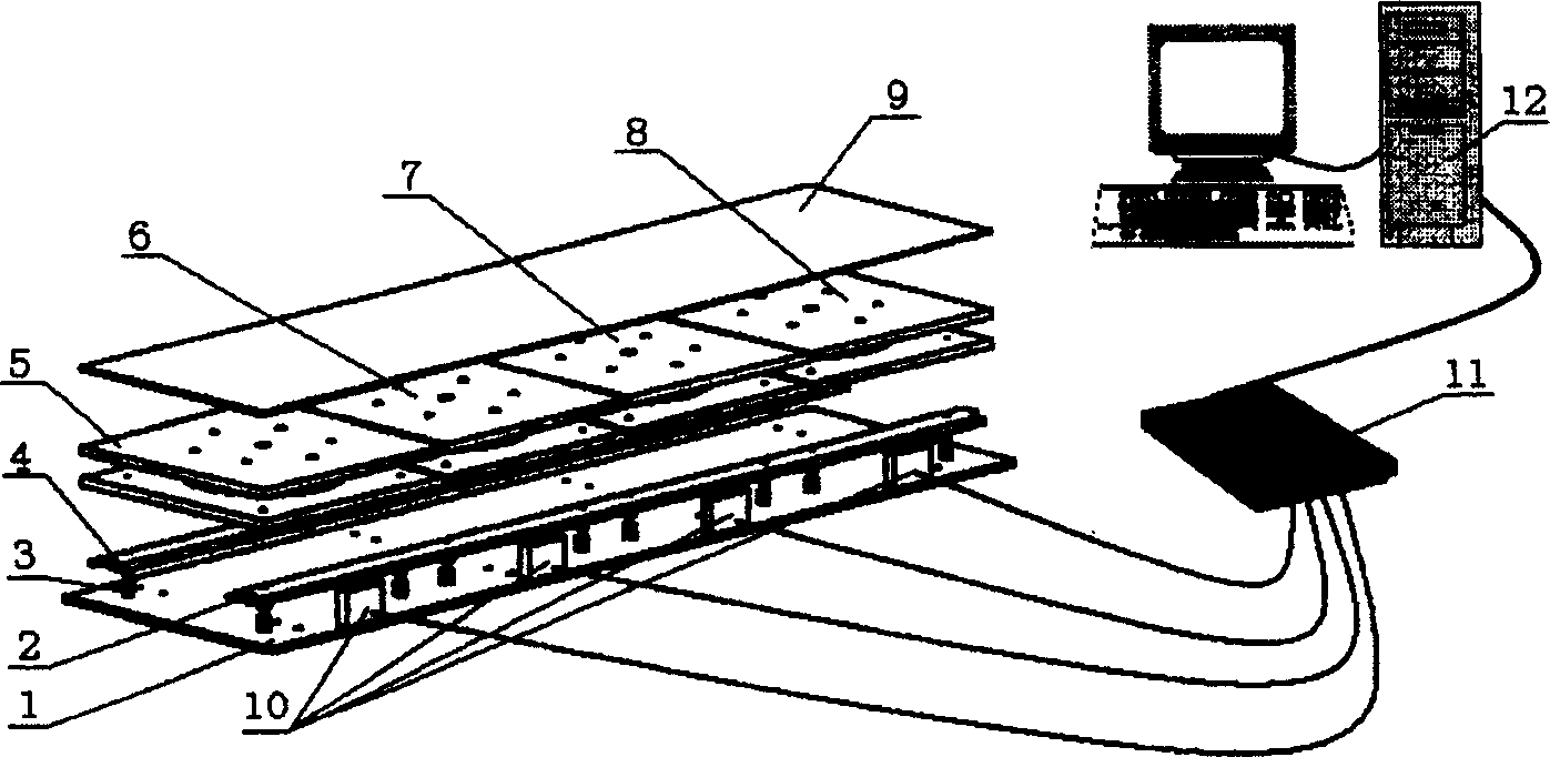 Multiple axial force platform array and human walking gait information gaining method