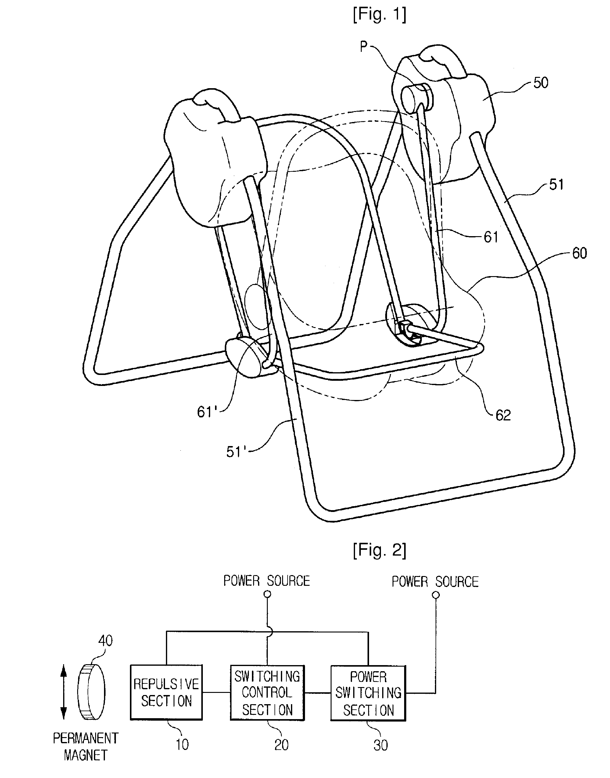 Swing device having circuit for generating repulsive force