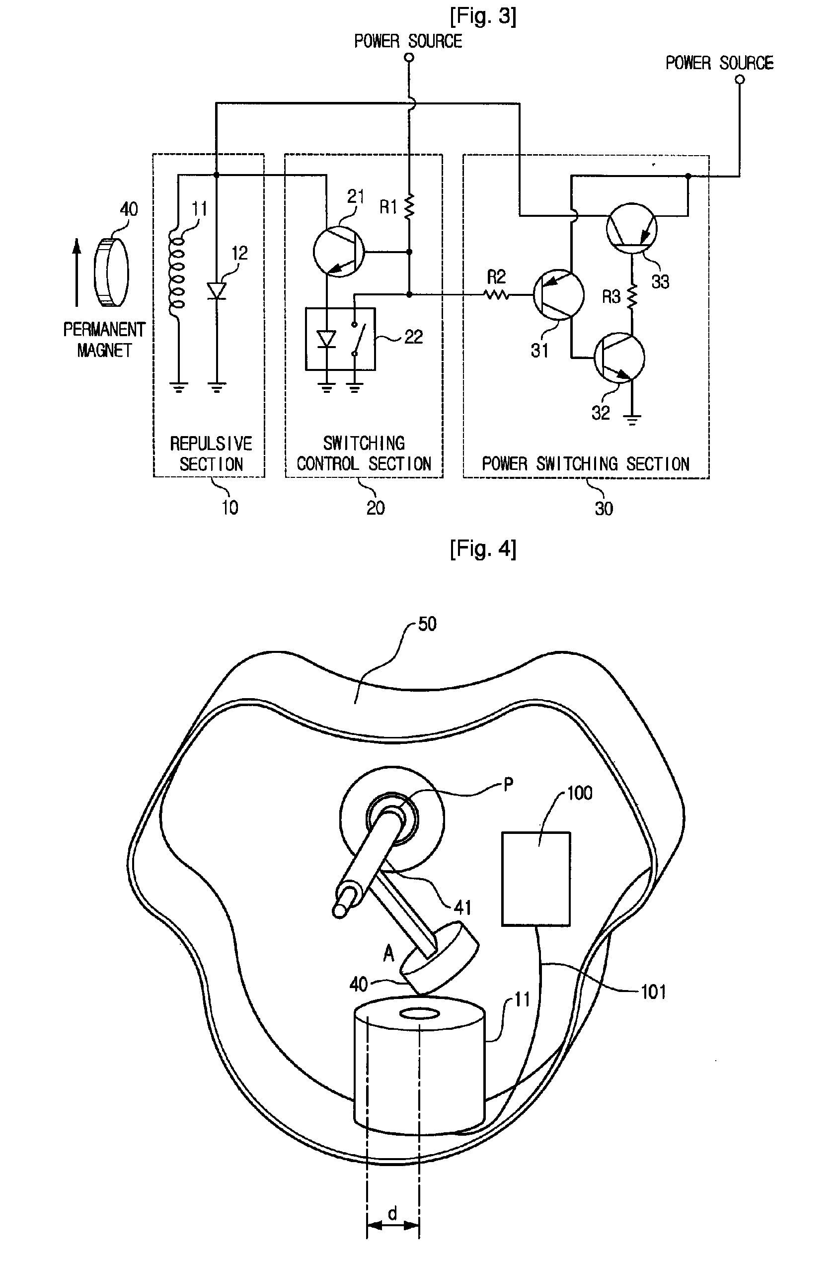 Swing device having circuit for generating repulsive force