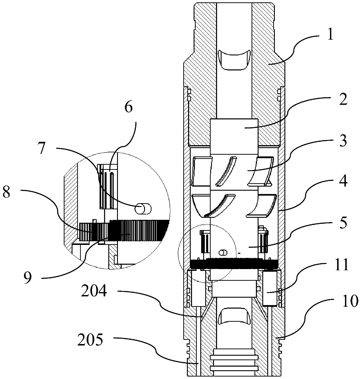 Downhole turbine piezoelectric hybrid power generation device