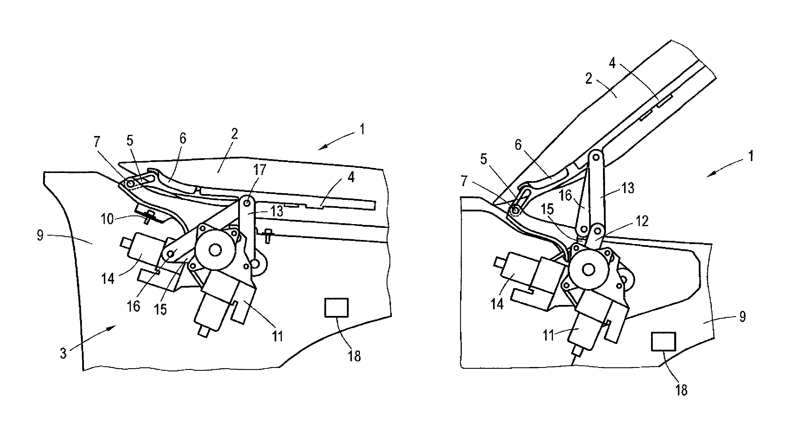 Adjusting device for a front lid