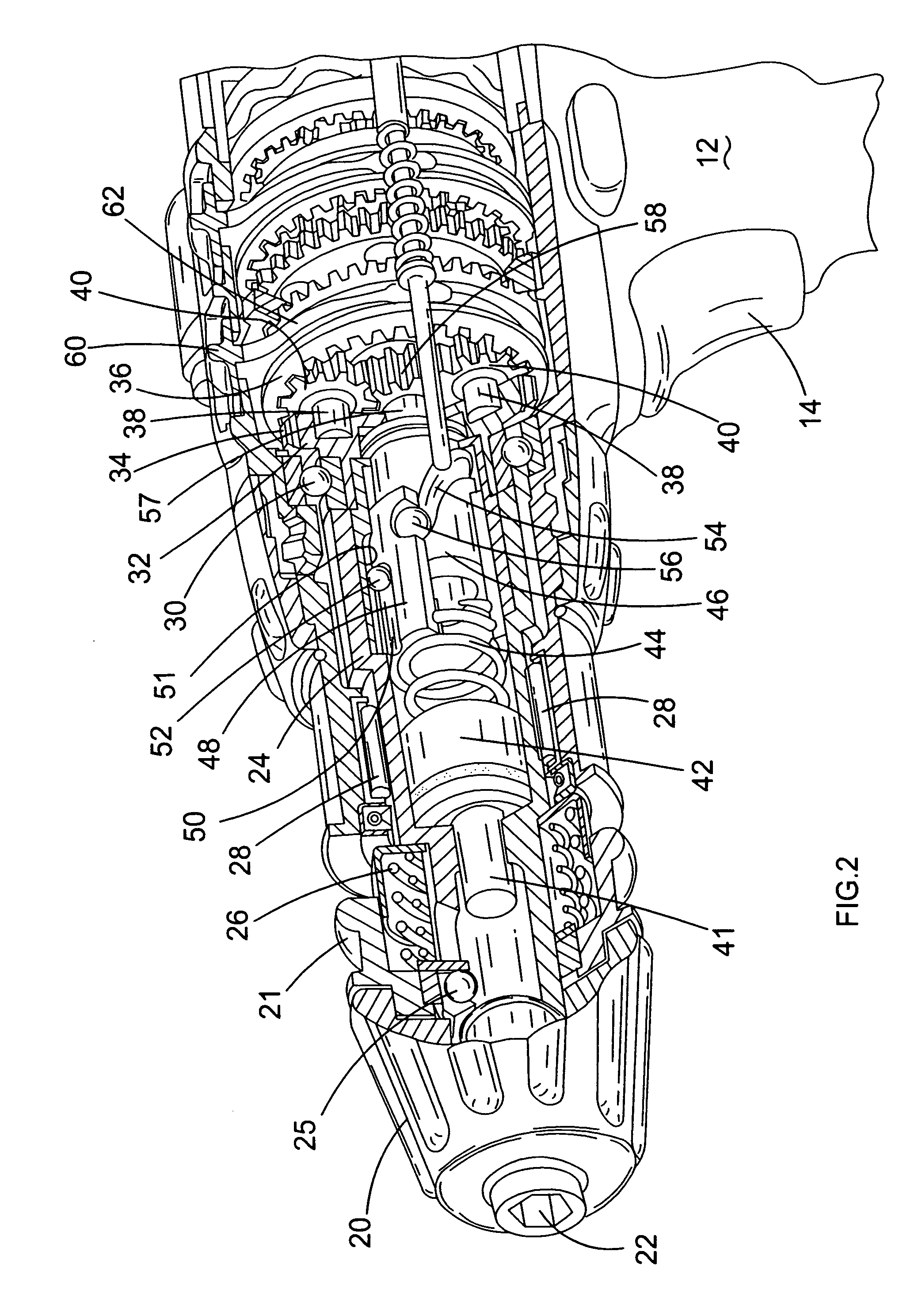 Hammer drill with camming hammer drive mechanism