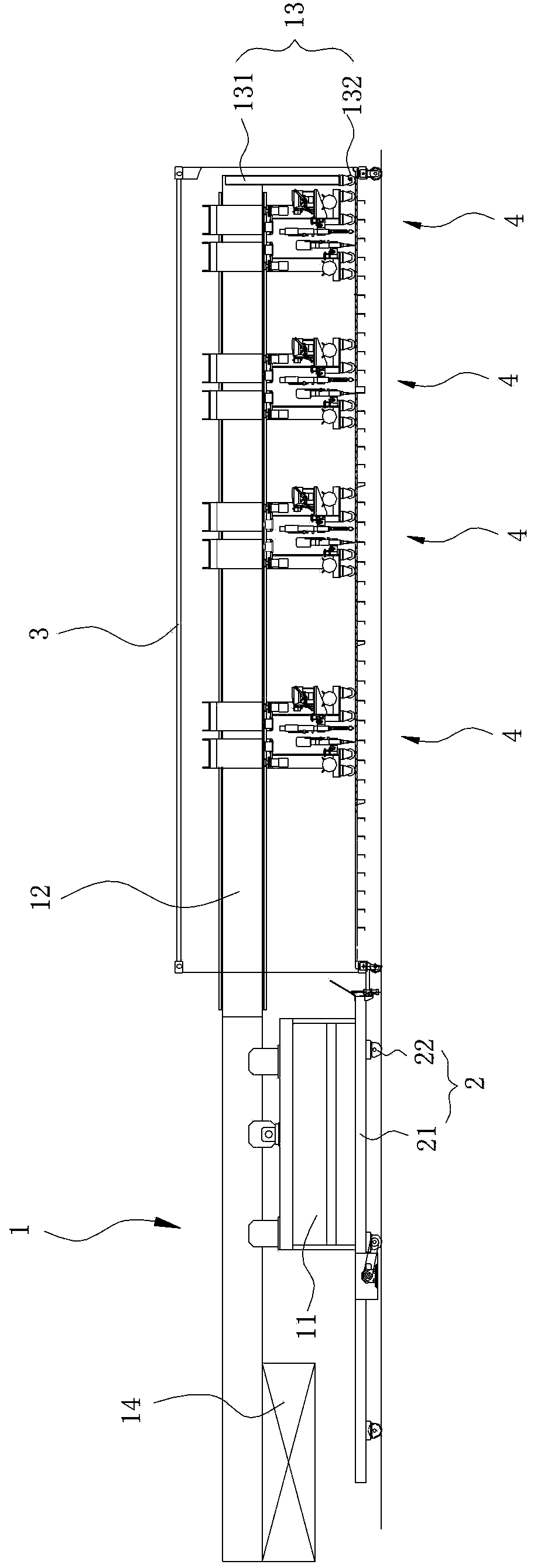 Automatic hole-drilling nail-locking machine for wood floor of container