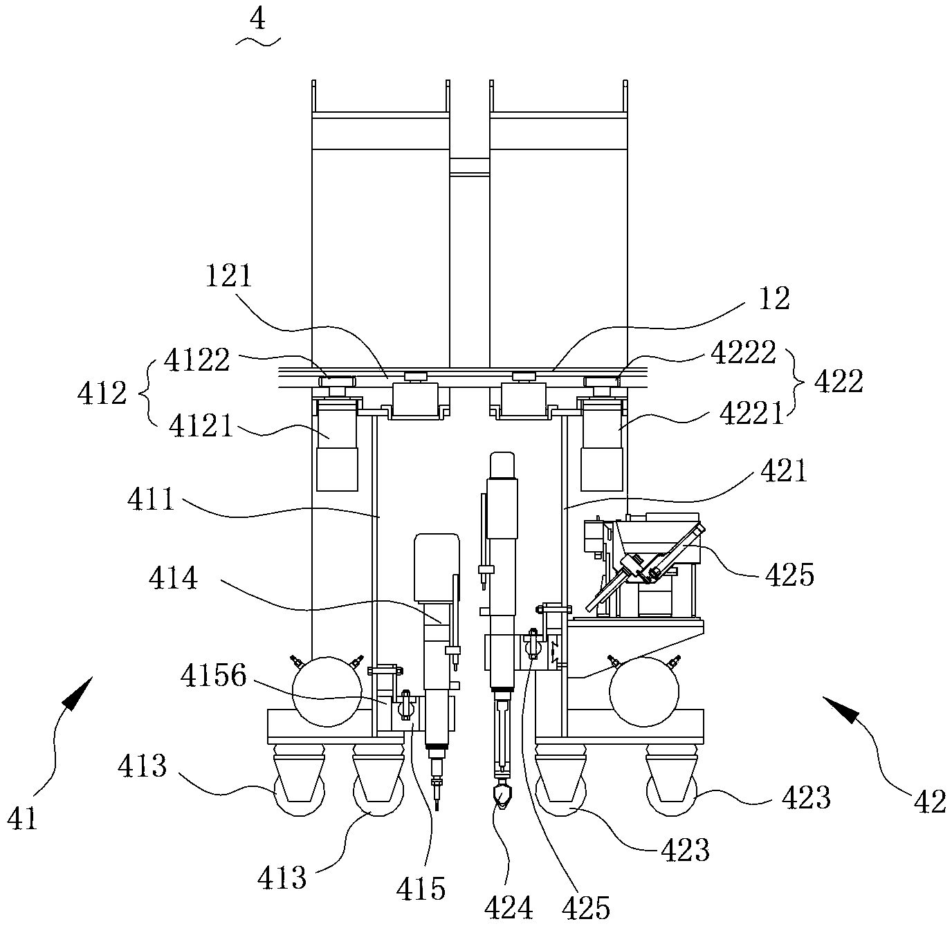 Automatic hole-drilling nail-locking machine for wood floor of container