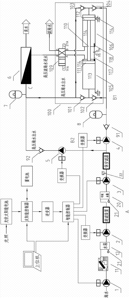 Solar seawater desalting device with variable flow