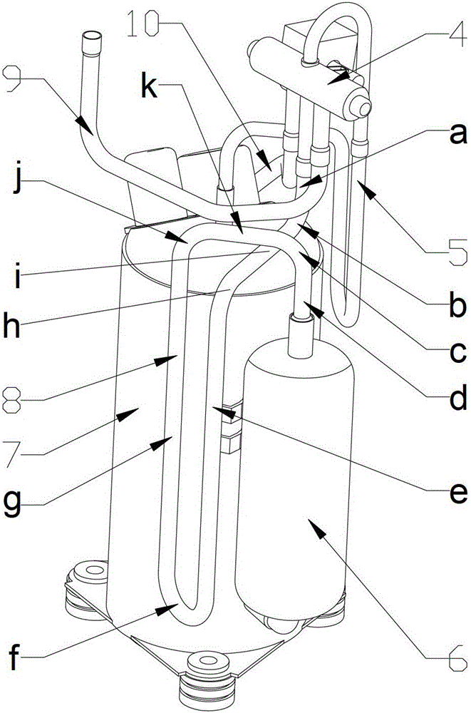 A compressor piping system and refrigeration device