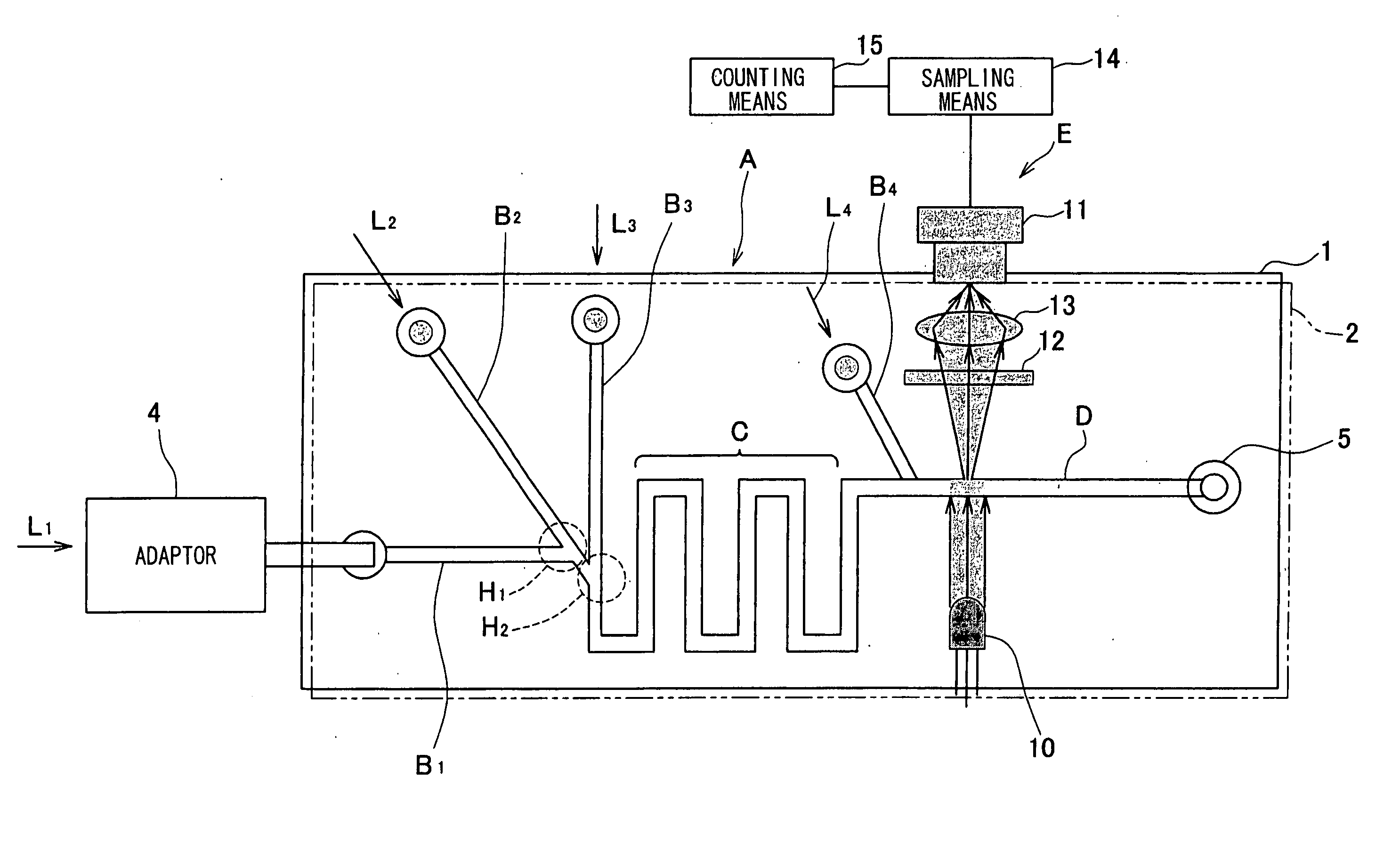 Microchip and fluorescent particle counter with microchip