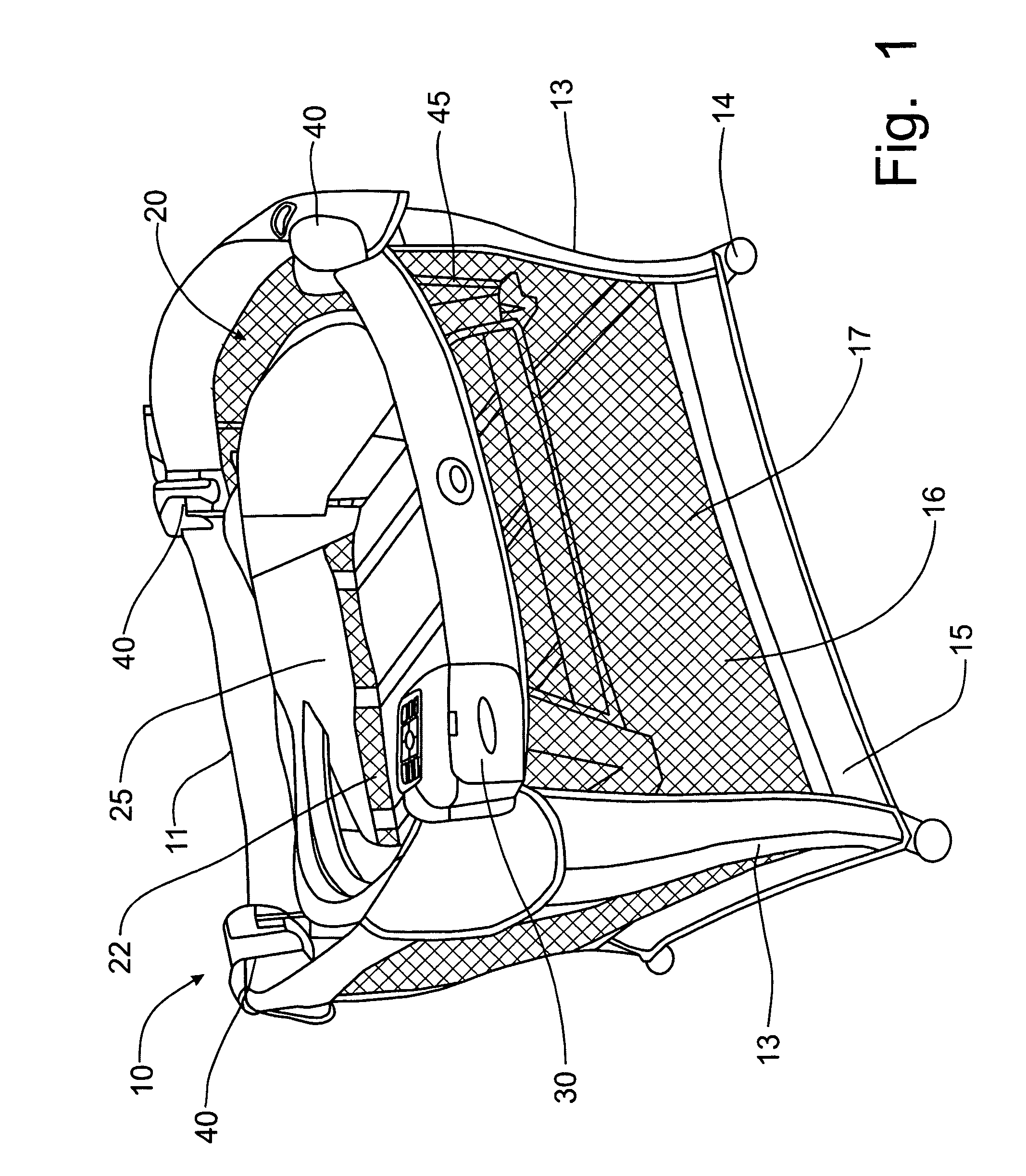 Play yard with motorized swinging bassinet