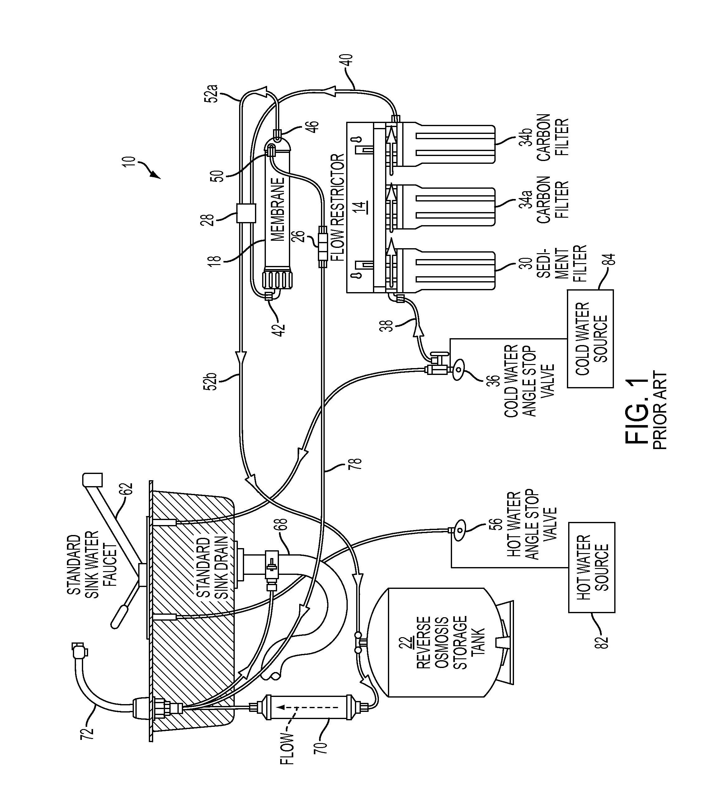 Shut off valve for a reverse osmosis water filtration system