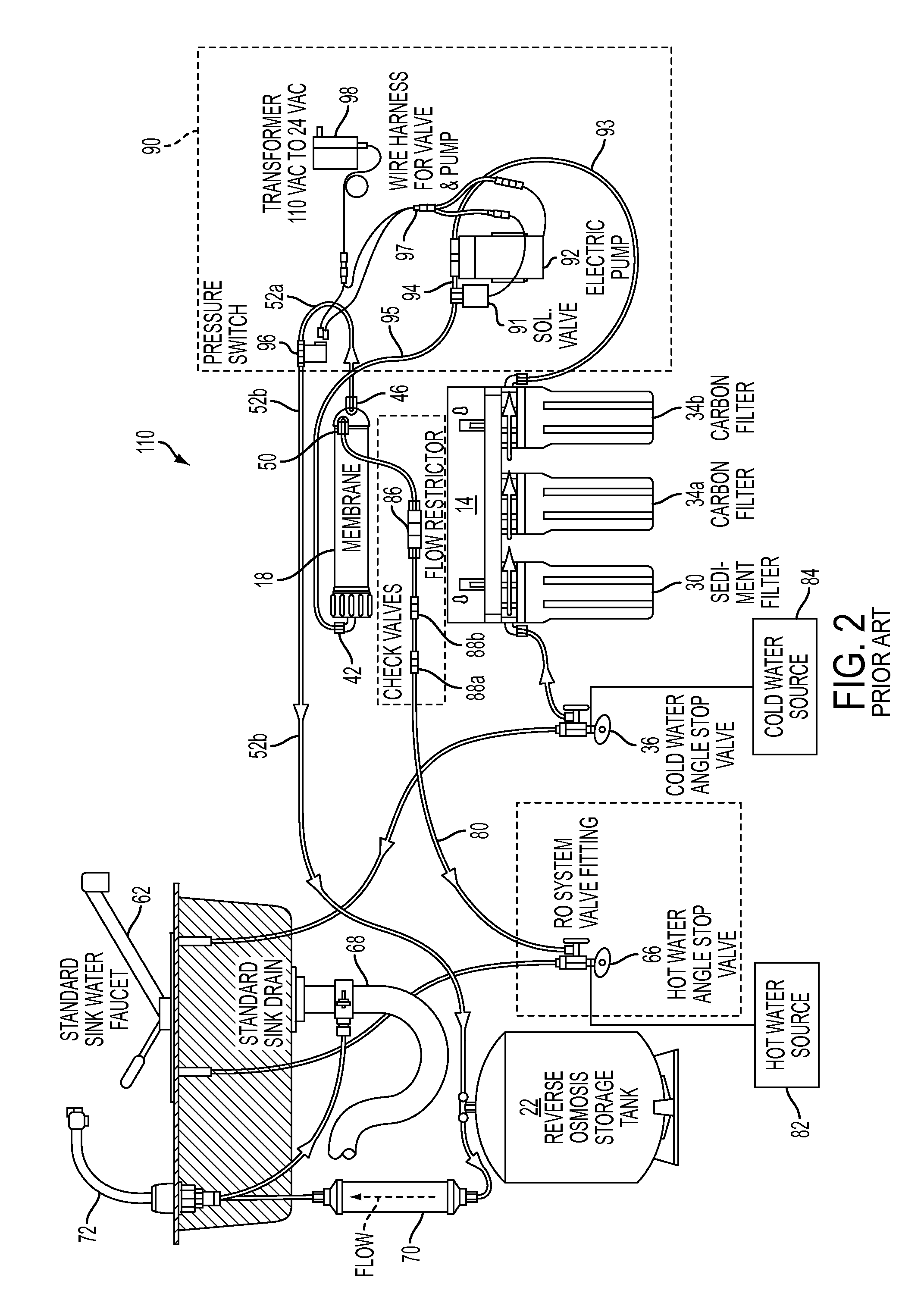 Shut off valve for a reverse osmosis water filtration system